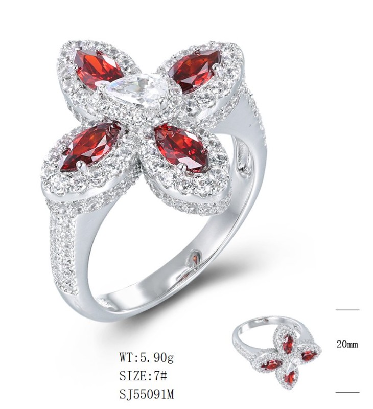 SJ55091, Ladies' Moissanite Ring, S925, Rhodium Plated, White, 6.37g