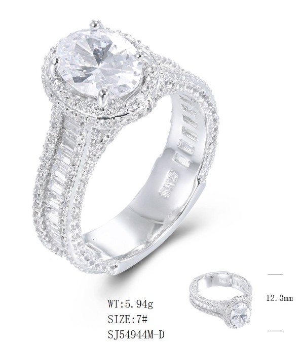 SJ54944, Ladies' Moissanite Ring, S925, Rhodium Plated, White, 6.31g