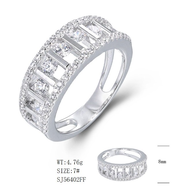 SJ56402, Ladies' Moissanite Ring, S925, Rhodium Plated, White, 4.89g