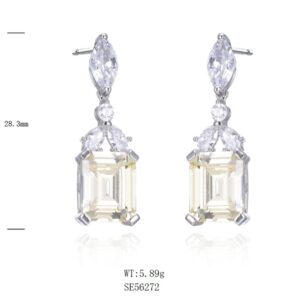 SE56272, Ladies' Moissanite Earring, S925, Rhodium Plated, White, 5.89g