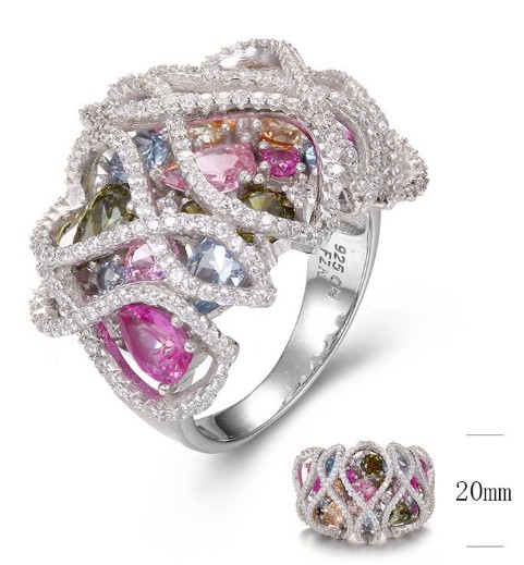 SJ35063, Ladies' Moissanite Ring, S925, Rhodium Plated, White, 10.77g
