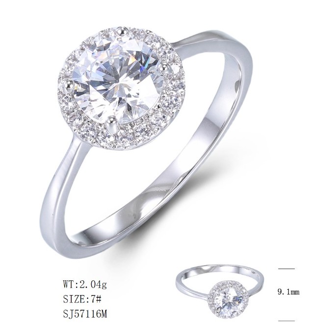 SJ57116, Ladies' Moissanite Ring, S925, Rhodium Plated, White, 2.18g
