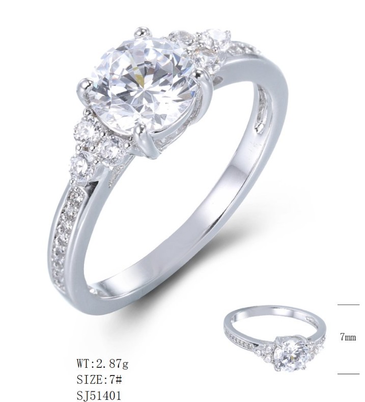 SJ51401, Ladies' Moissanite Ring, S925, Rhodium Plated, White, 2.63g