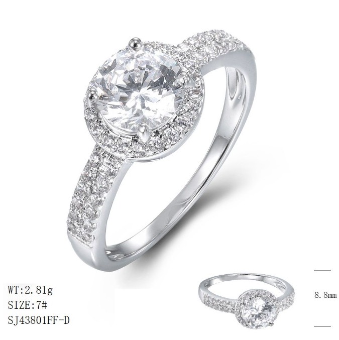 SJ43801, Ladies' Moissanite Ring, S925, Rhodium Plated, White, 2.53g