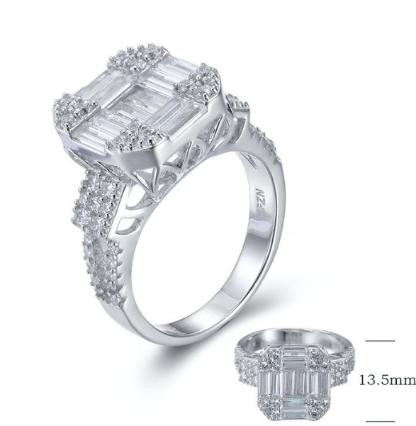 SJ26814, Ladies' Moissanite Ring, S925, Rhodium Plated, White, 6.19g