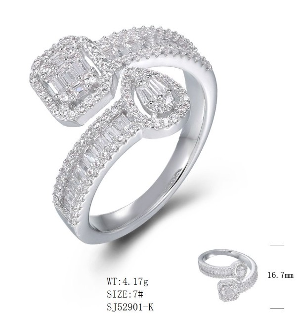 SJ52901, Ladies' Moissanite Ring, S925, Rhodium Plated, White, 4.32g