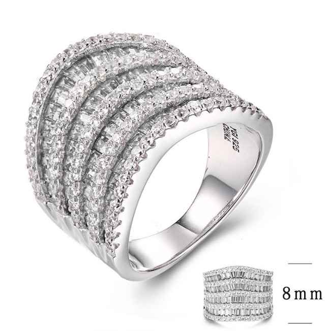 SJ29103, Ladies' Moissanite Ring, S925, Rhodium Plated, White, 10.9g
