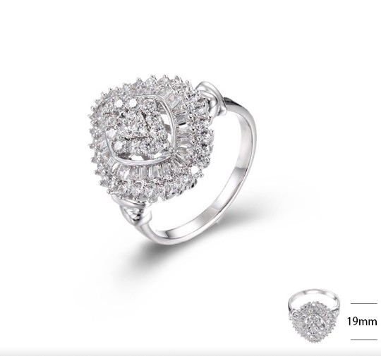 SJ39889, Ladies' Moissanite Ring, S925, Rhodium Plated, White, 4.18g