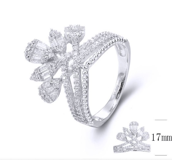 SJ34101, Ladies' Moissanite Ring, S925, Rhodium Plated, White, 3.83g