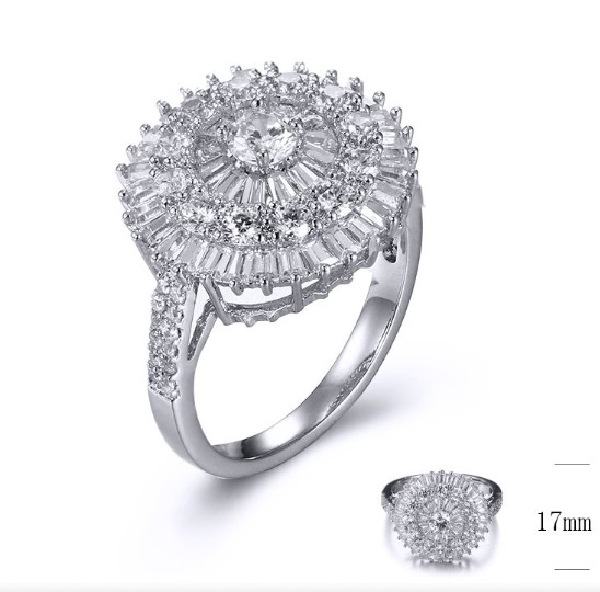 SJ33203, Ladies' Moissanite Ring, S925, Rhodium Plated, White, 4.12g