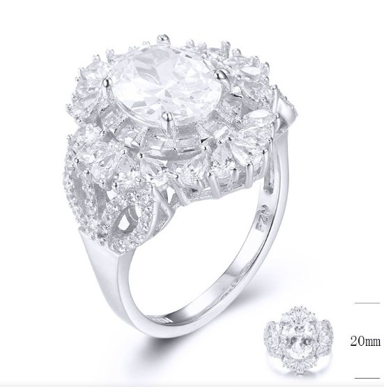 SJ32782, Ladies' Moissanite Ring, S925, Rhodium Plated, White, 7.42g