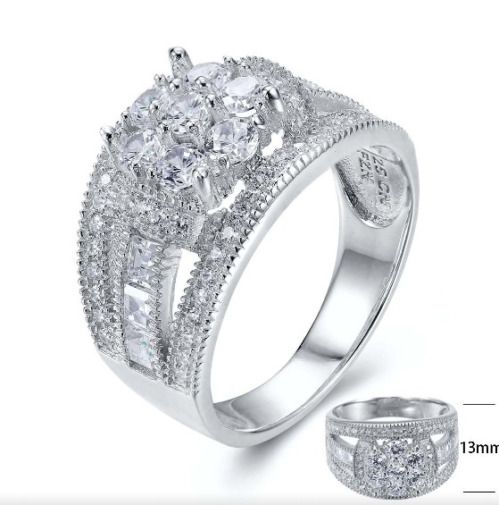 SJ25283, Ladies' Moissanite Ring, S925, Rhodium Plated, White, 5.02g