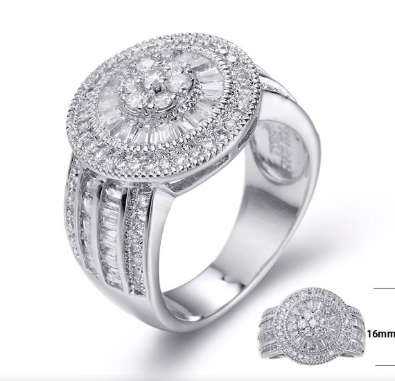 SJ23929, Ladies' Moissanite Ring, S925, Rhodium Plated, White, 7.37g