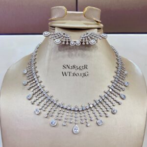 SN28345, Ladies' Moissanite Necklace, S925, Rhodium Plated, White, 60.13g