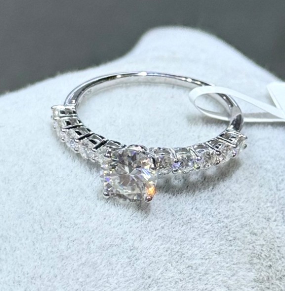 SJ64939莫桑, Ladies' Moissanite Ring, S925, Rhodium Plated, White, 1.71g