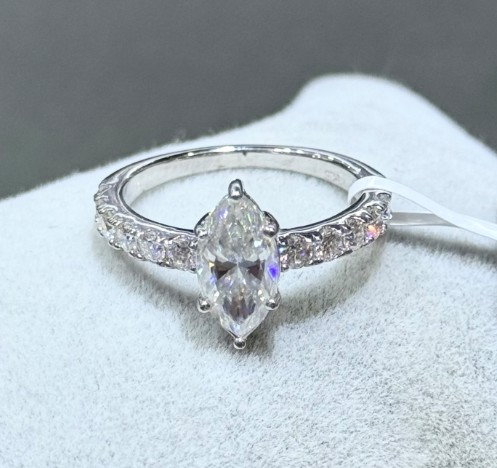SJ64941莫桑, Ladies' Moissanite Ring, S925, Rhodium Plated, White, 3.4g