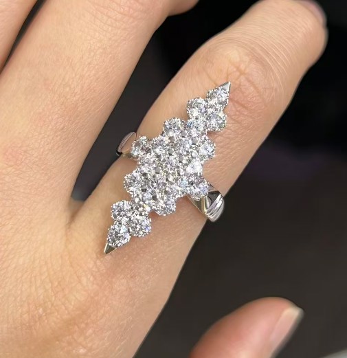 SJ64725, Ladies' Moissanite Ring, S925, Rhodium Plated, White, 4.68g