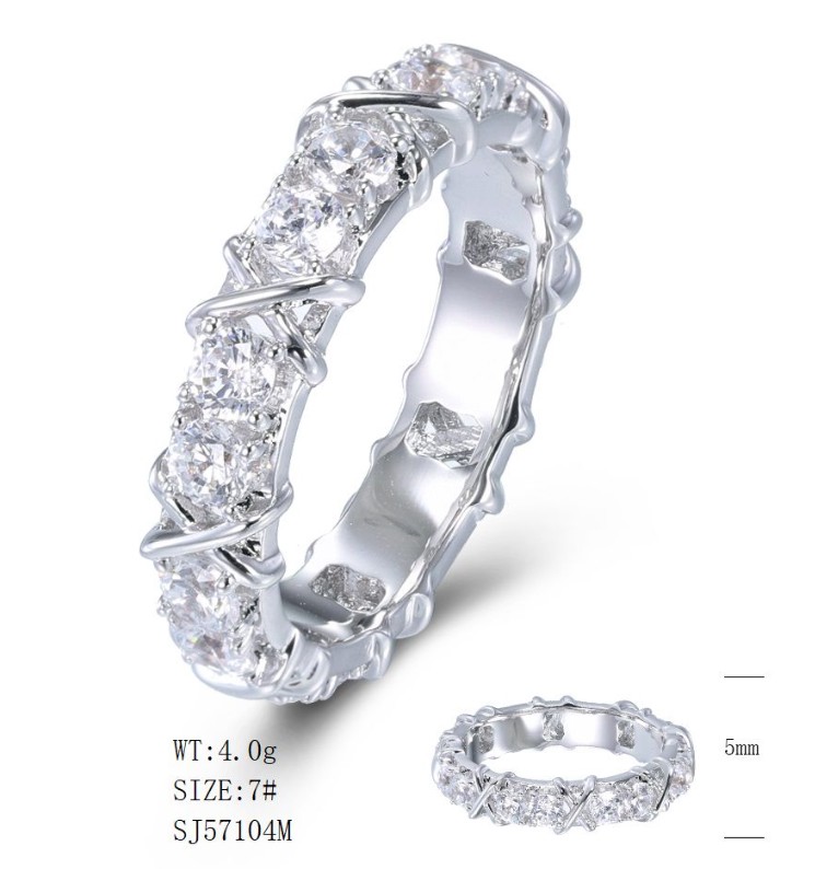 SJ57104莫桑, Ladies' Moissanite Ring, S925, Rhodium Plated, White, 4.05g