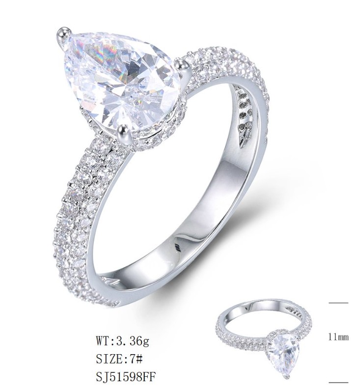 SJ51598, Ladies' Moissanite Ring, S925, Rhodium Plated, White, 3.37g