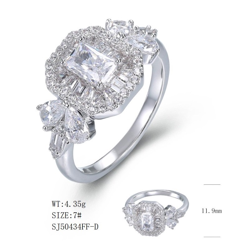 SJ50434, Ladies' Moissanite Ring, S925, Rhodium Plated, White, 4.14g