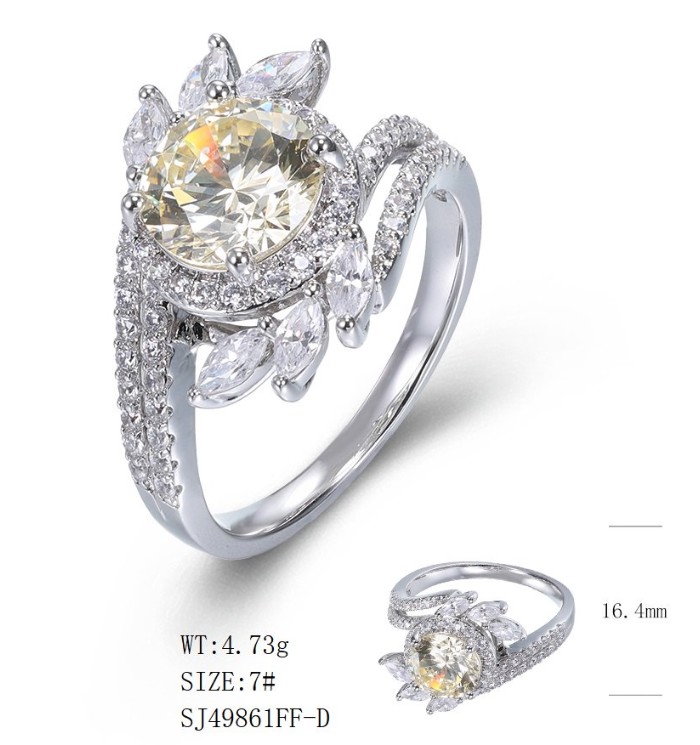 SJ49861, Ladies' Moissanite Ring, S925, Rhodium Plated, White, 4.44g