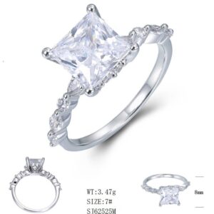 SJ62525, Ladies' Moissanite Ring, S925, Rhodium Plated, White, 3.26g