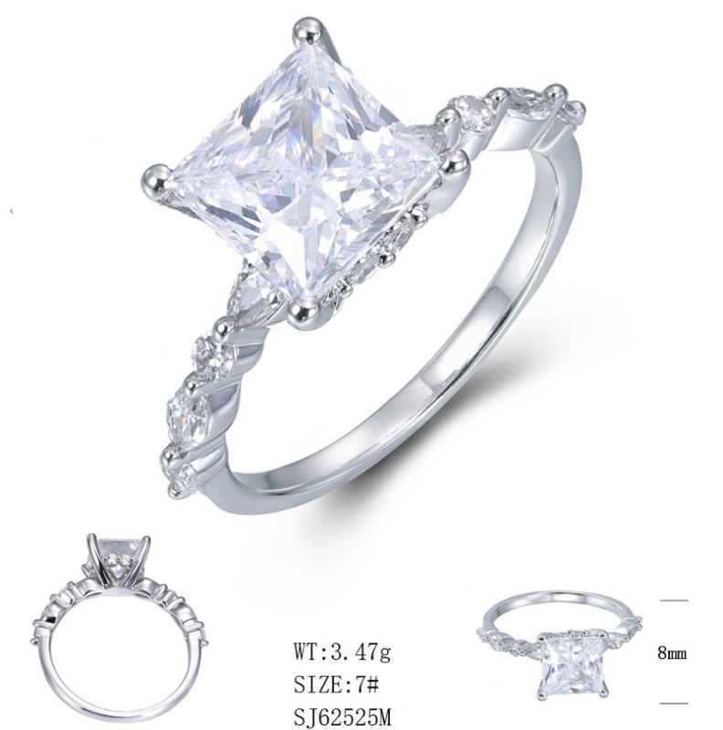 SJ62525, Ladies' Moissanite Ring, S925, Rhodium Plated, White, 3.26g