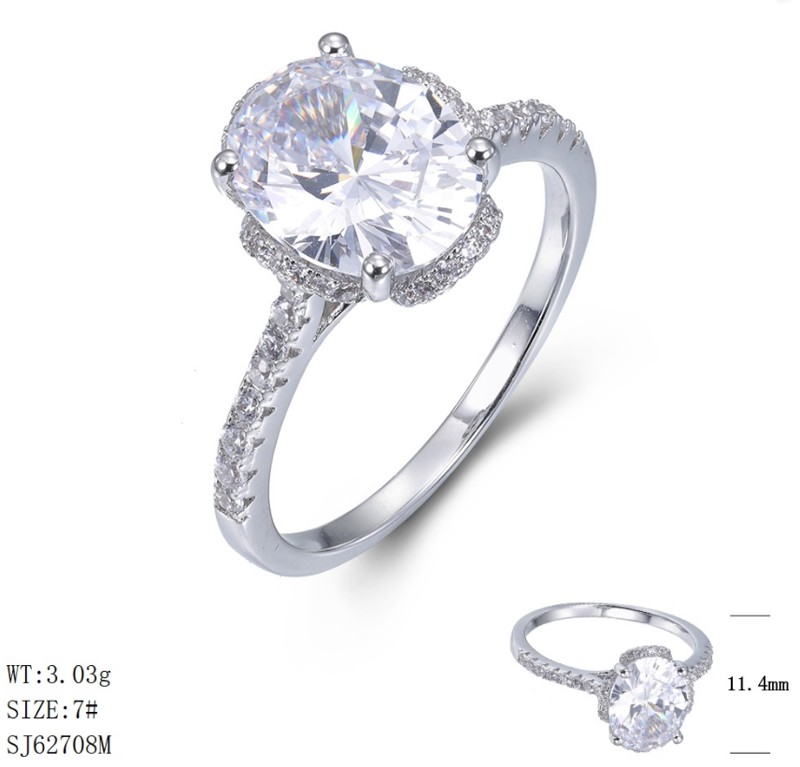 SJ62708, Ladies' Moissanite Ring, S925, Rhodium Plated, White, 15.901g