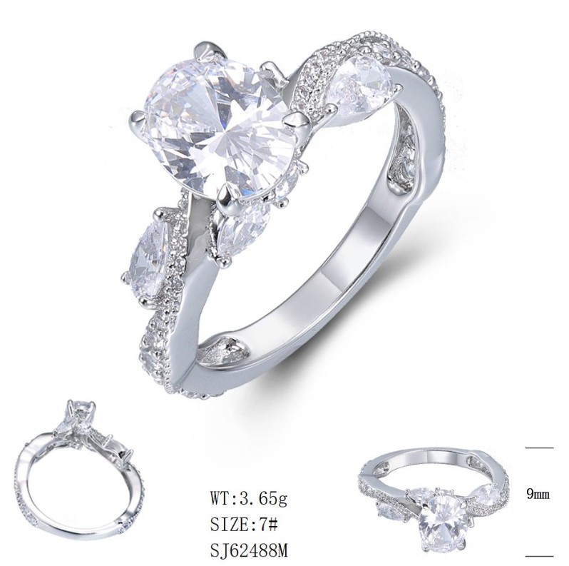 SJ62488, Ladies' Moissanite Ring, S925, Rhodium Plated, White, 3.37g