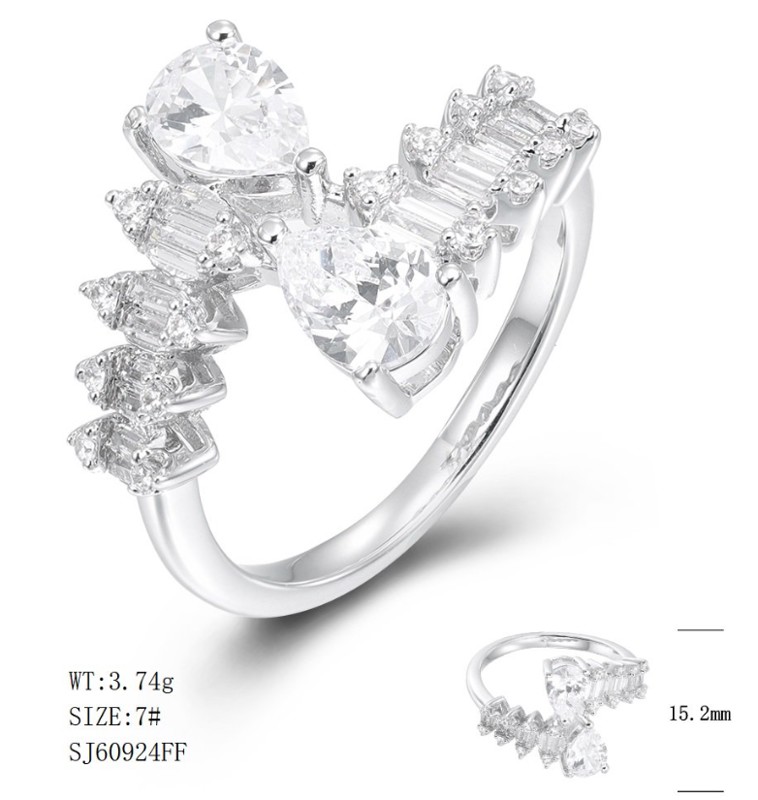 SJ60924, Ladies' Moissanite Ring, S925, Rhodium Plated, White, 3.62g