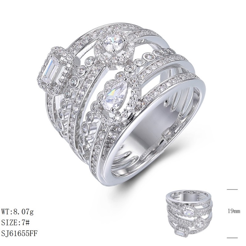 SJ61655, Ladies' Moissanite Ring, S925, Rhodium Plated, White, 8.11g