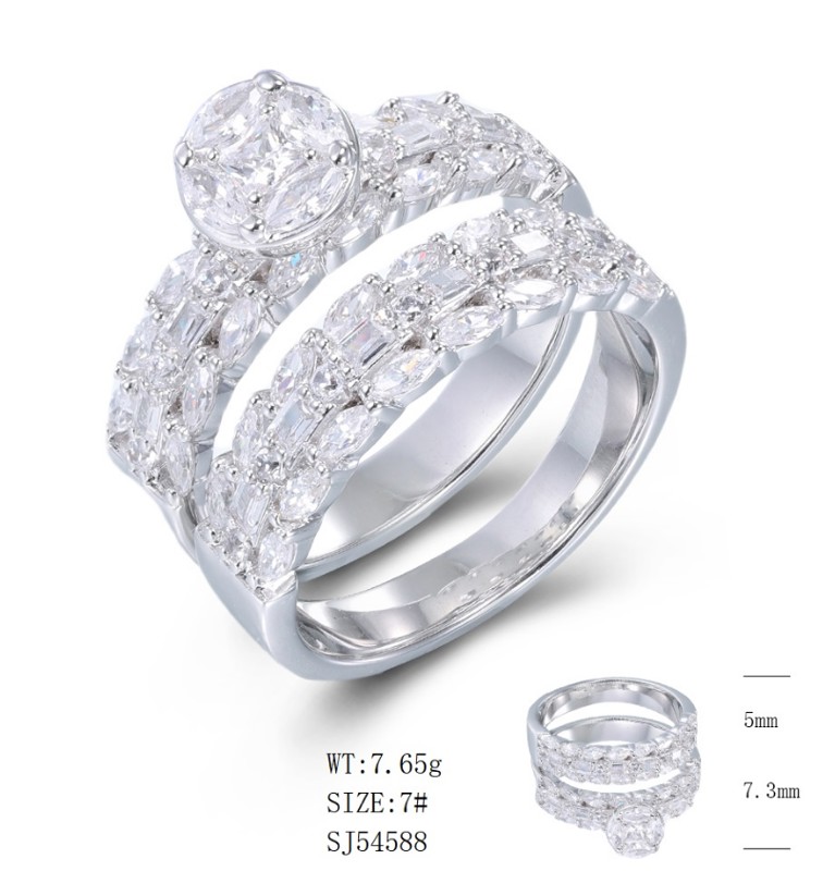 SJ54588, Ladies' Moissanite Ring, S925, Rhodium Plated, White, 7.8g