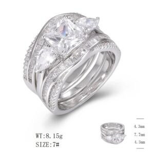 SJ49412-双戒, Ladies' Moissanite Ring, S925, Rhodium Plated, White, 5.26g