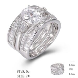 SJ49411-双戒, Ladies' Moissanite Ring, S925, Rhodium Plated, White, 5.5g