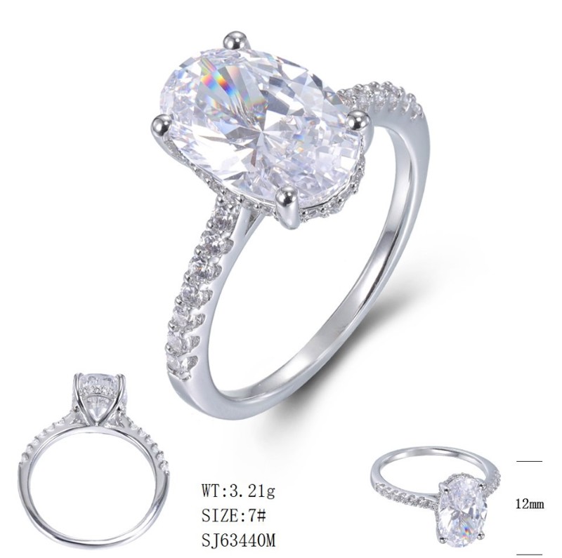 SJ63440莫桑, Ladies' Moissanite Ring, S925, Rhodium Plated, White, 2.79g