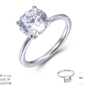 SJ62775莫桑, Ladies' Moissanite Ring, S925, Rhodium Plated, White, 2.61g