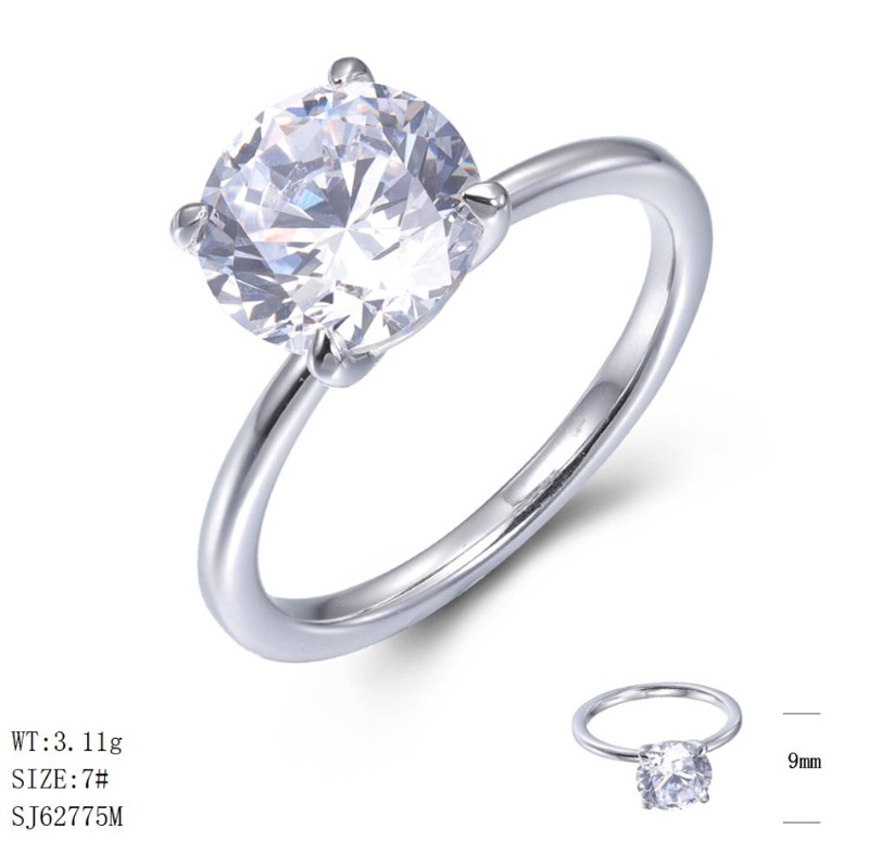 SJ62775莫桑, Ladies' Moissanite Ring, S925, Rhodium Plated, White, 2.61g