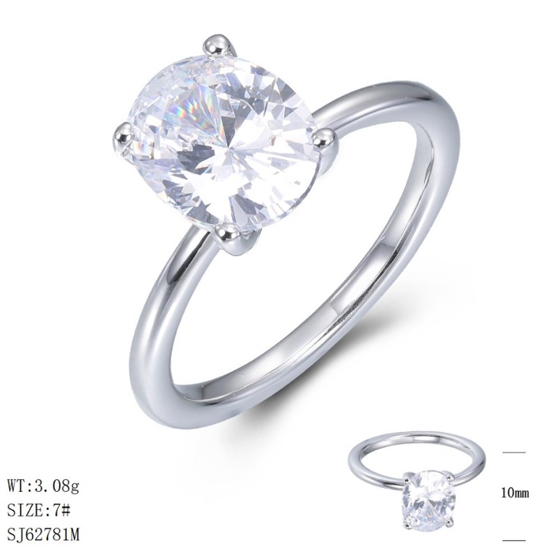 SJ62781莫桑, Ladies' Moissanite Ring, S925, Rhodium Plated, White, 2.78g